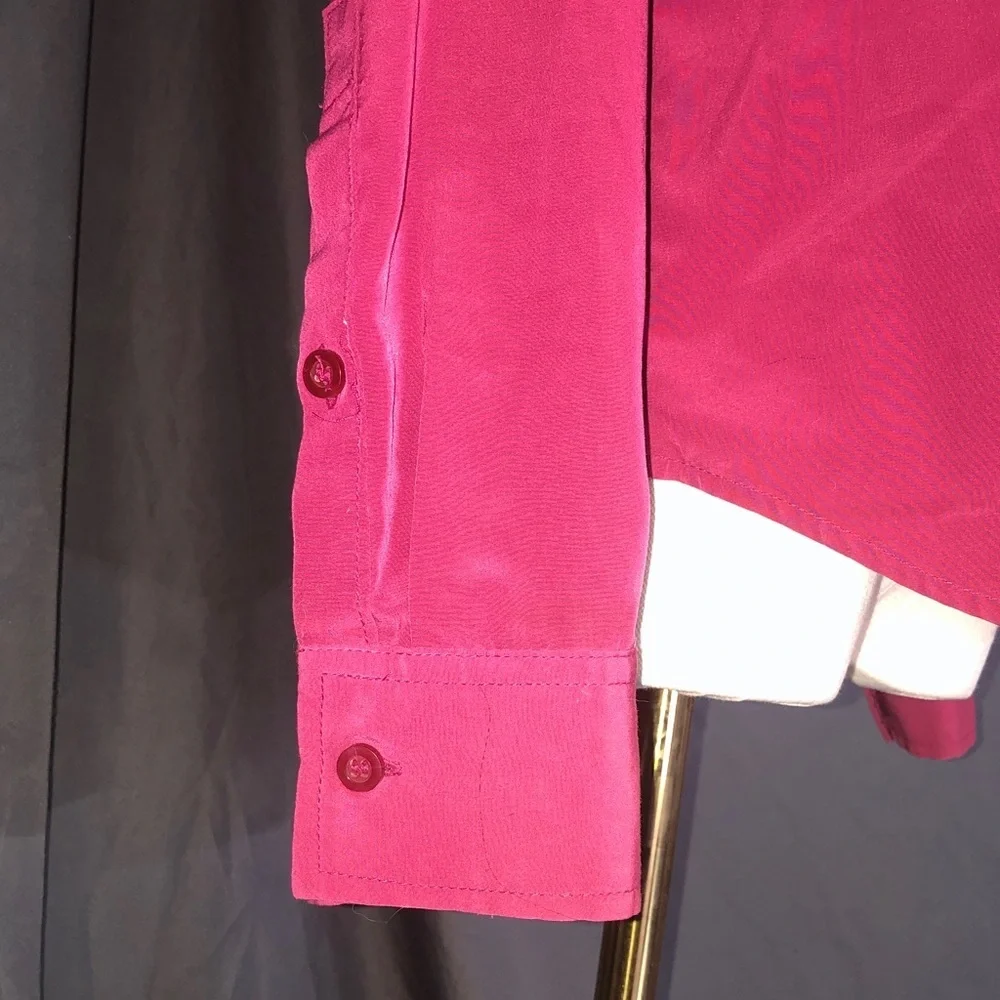 80’s Women's Dark Hot Pink Button-Up Blouse Size Small - Picture 4 of 16